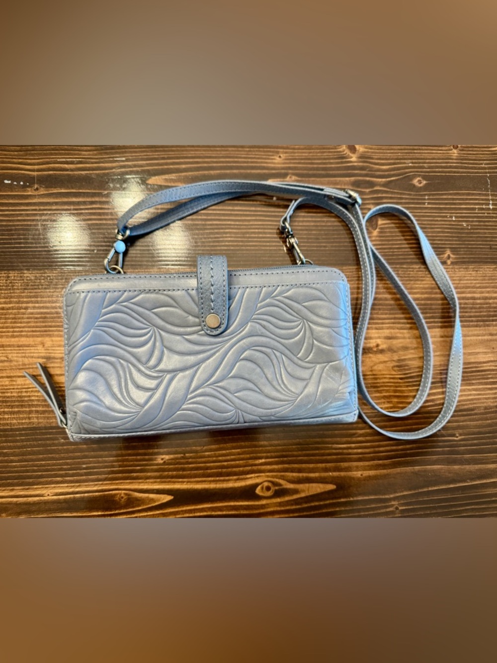 The Sak Embossed Leather Crossbody Wallet - Blue/Gray